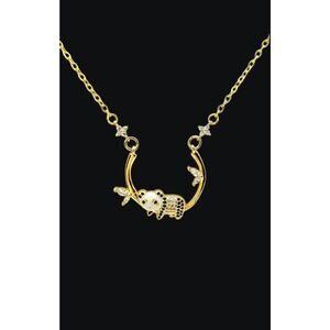 Black White Panda Bear Necklace Pendant CZ Statement Animal Unique Gold-Plated